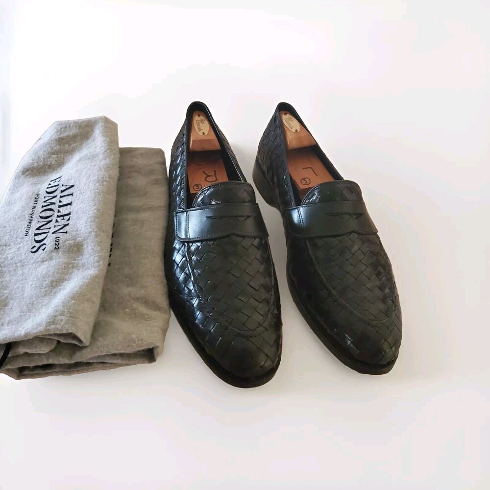 Allen Edmonds Sarasota Men 13 Black Loafer Basketweave  Dust Bags Dress Classic